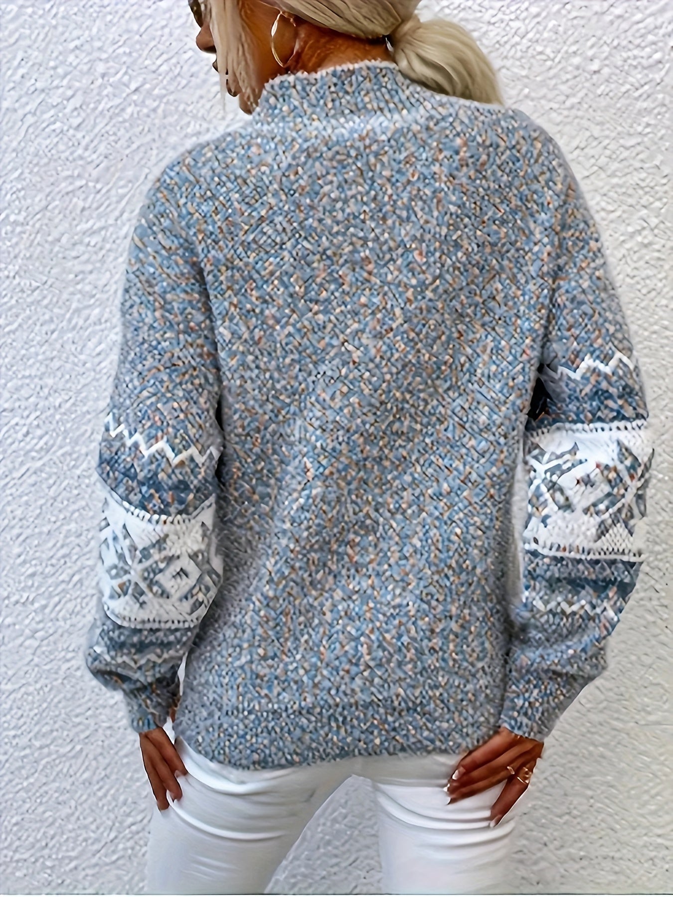 Gemütlicher Schneeflocken-Pullover Mit Stehkragen Für Frauen