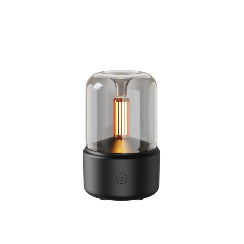 Black Aroma-Diffusor Nachtlicht with warm LED bulb and gray glass shade