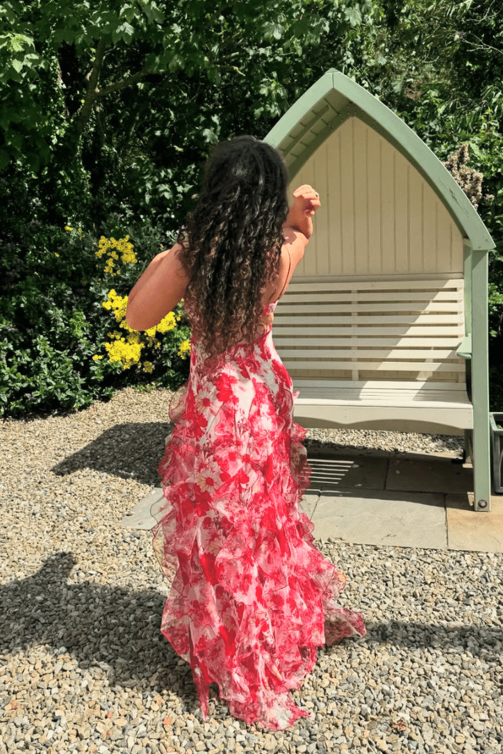Elegantes Maxikleid Mit Blumenmuster Und Rüschen Für Frauen