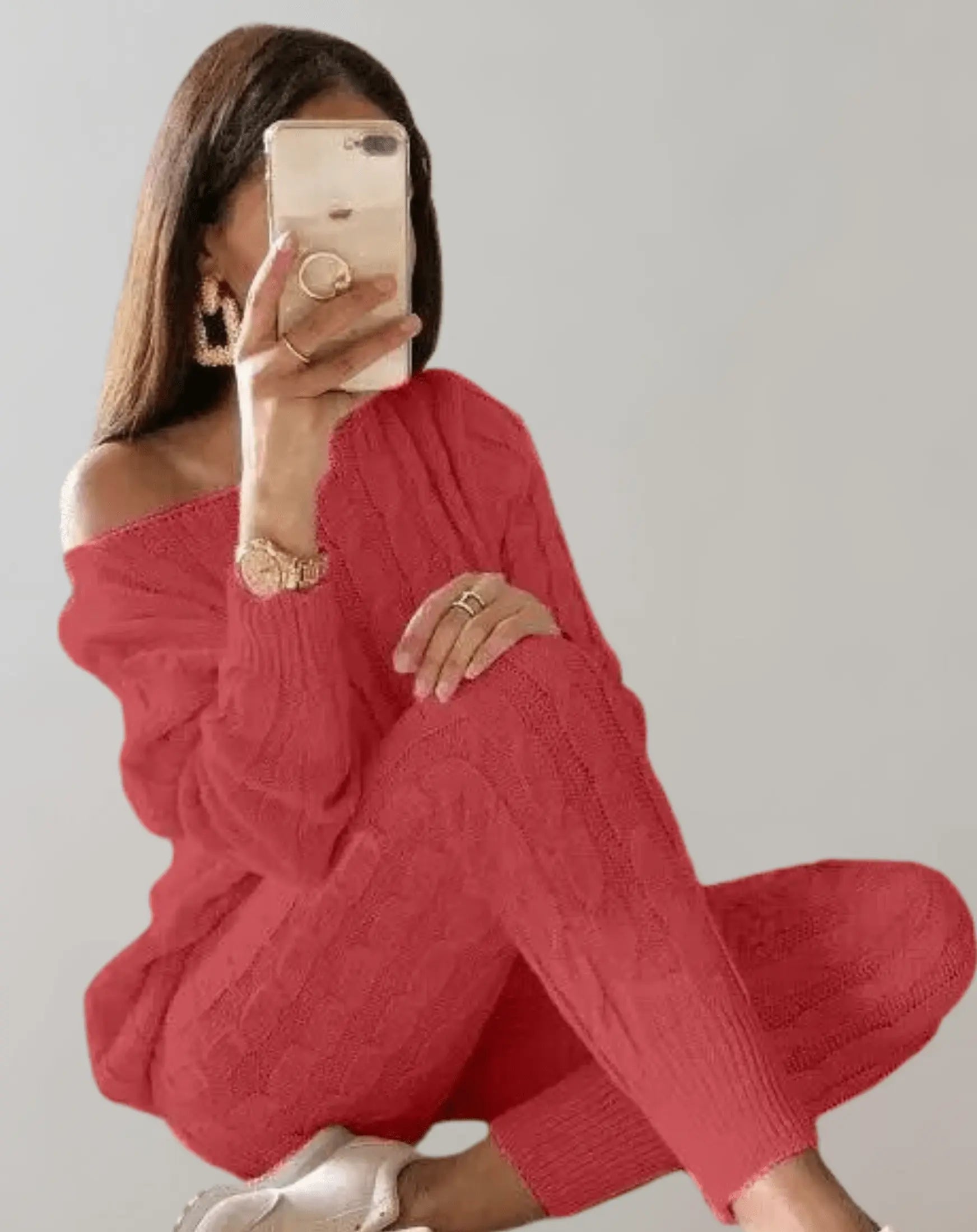 Gemütliches Strickpullover- und Hosen-Set Für Frauen
