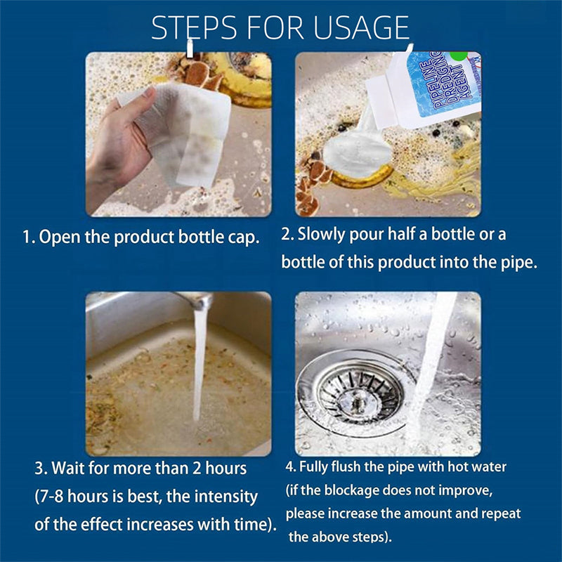 Abflussreiniger usage steps showing four-step drain cleaning process