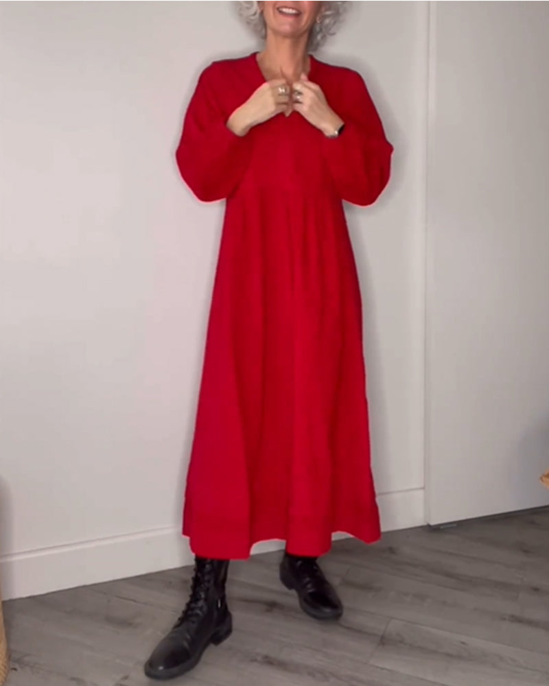 Allyana |  Elegantes langes Kleid mit V-Ausschnitt und Taschen