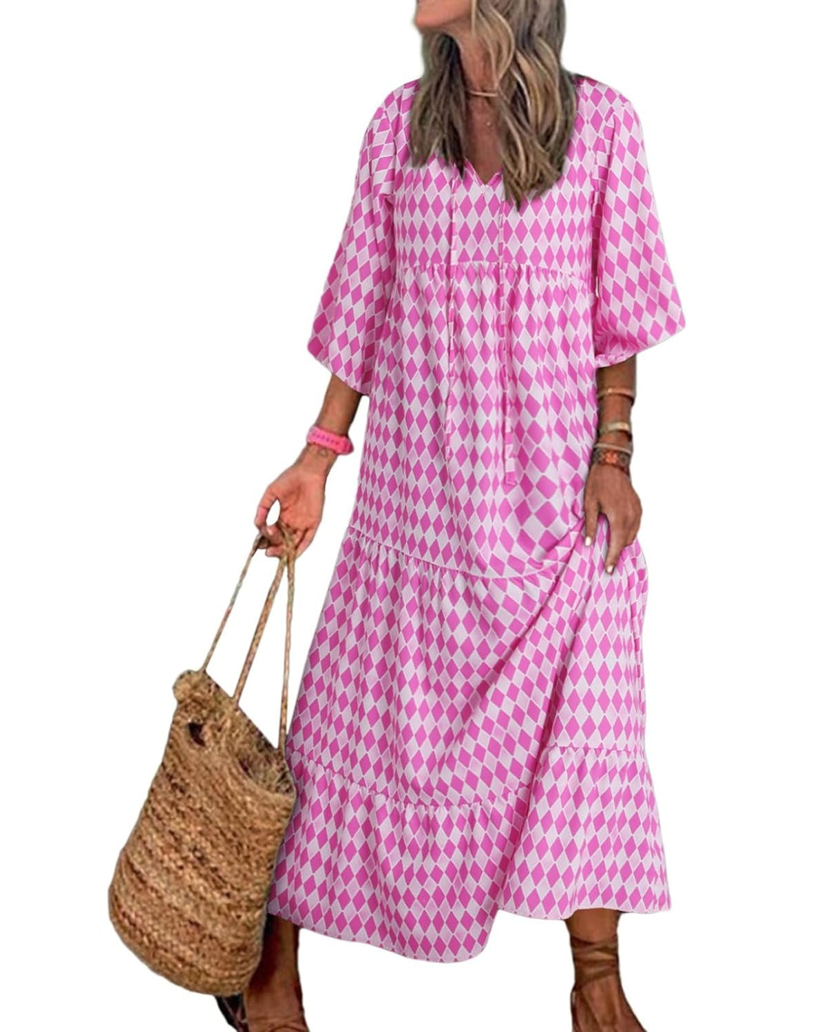 Lieke™ - Damen Puffärmel Geometrische Bohème Maxikleider [50% Rabatt]