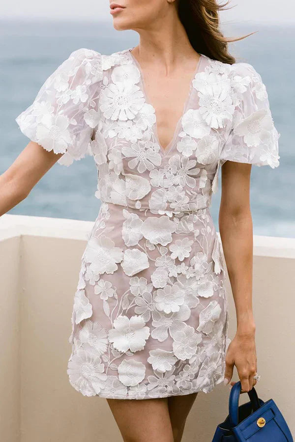 Blumen-Minikleid mit Puffärmeln Für Frauen