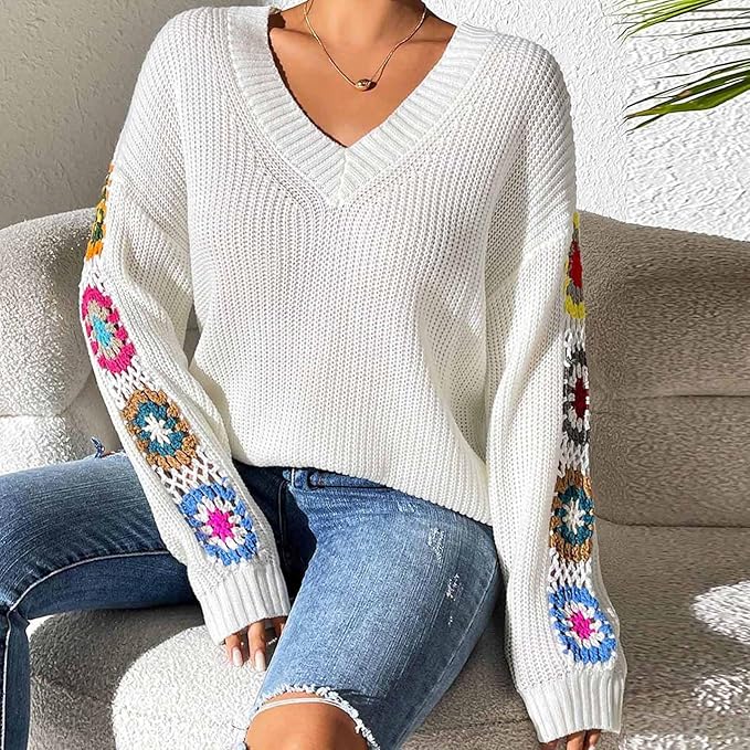 Eleganter Gemütlicher Strickpullover Mit V-Ausschnitt Für Frauen
