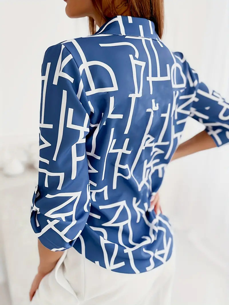 Stilvolle bedruckte V Ausschnitt Bluse mit frischem Frühlingscharme für Frauen