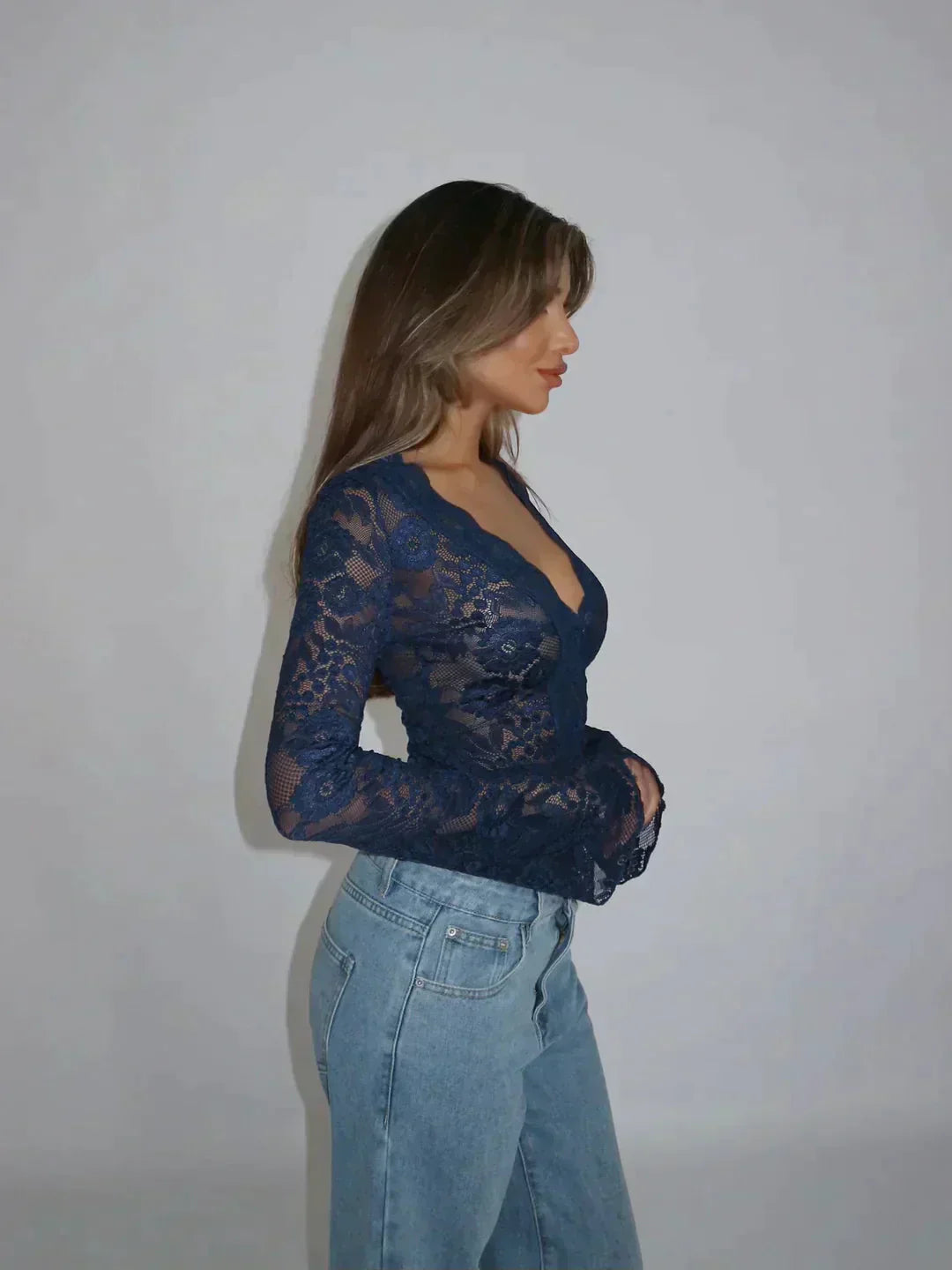 Spitzenbesetztes Crop-Top für Frauen