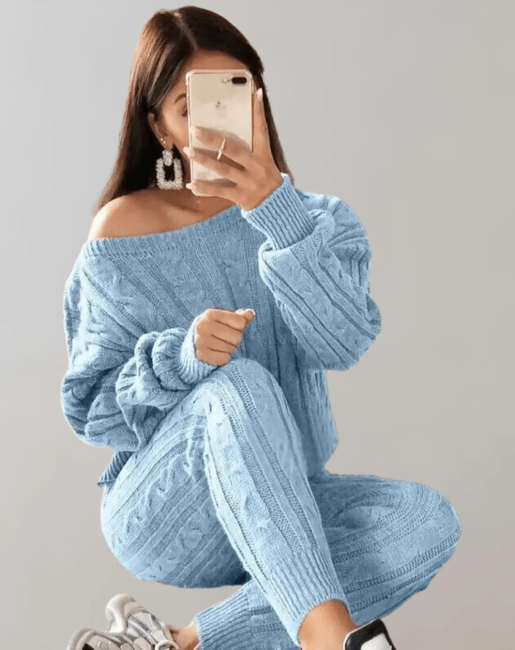 Gemütliches Strickpullover- und Hosen-Set Für Frauen