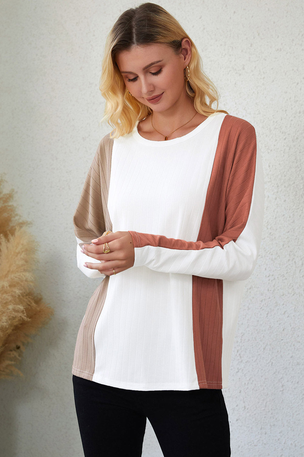 Pullover Mit Farbblock-Design Und Dolman-Ärmeln Für Frauen