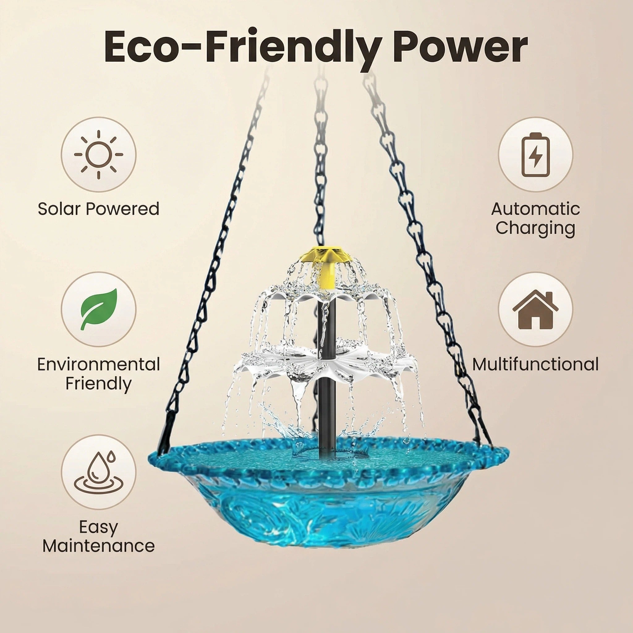 Hängender Solar-Springbrunnen mit Vogeltränke – Zweistufig, Ohne Kabel product image 4