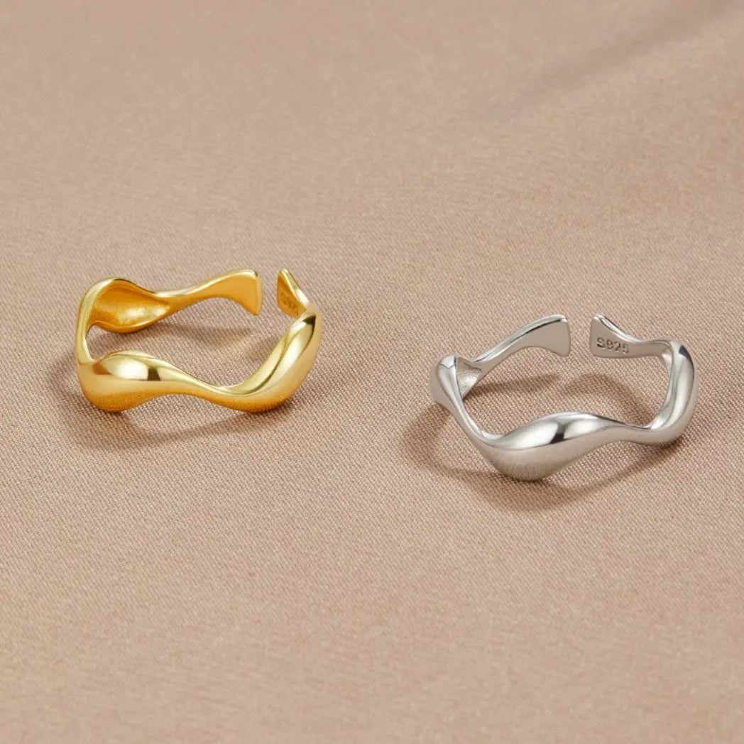 925 Sterling Gold Wellenring für Frauen