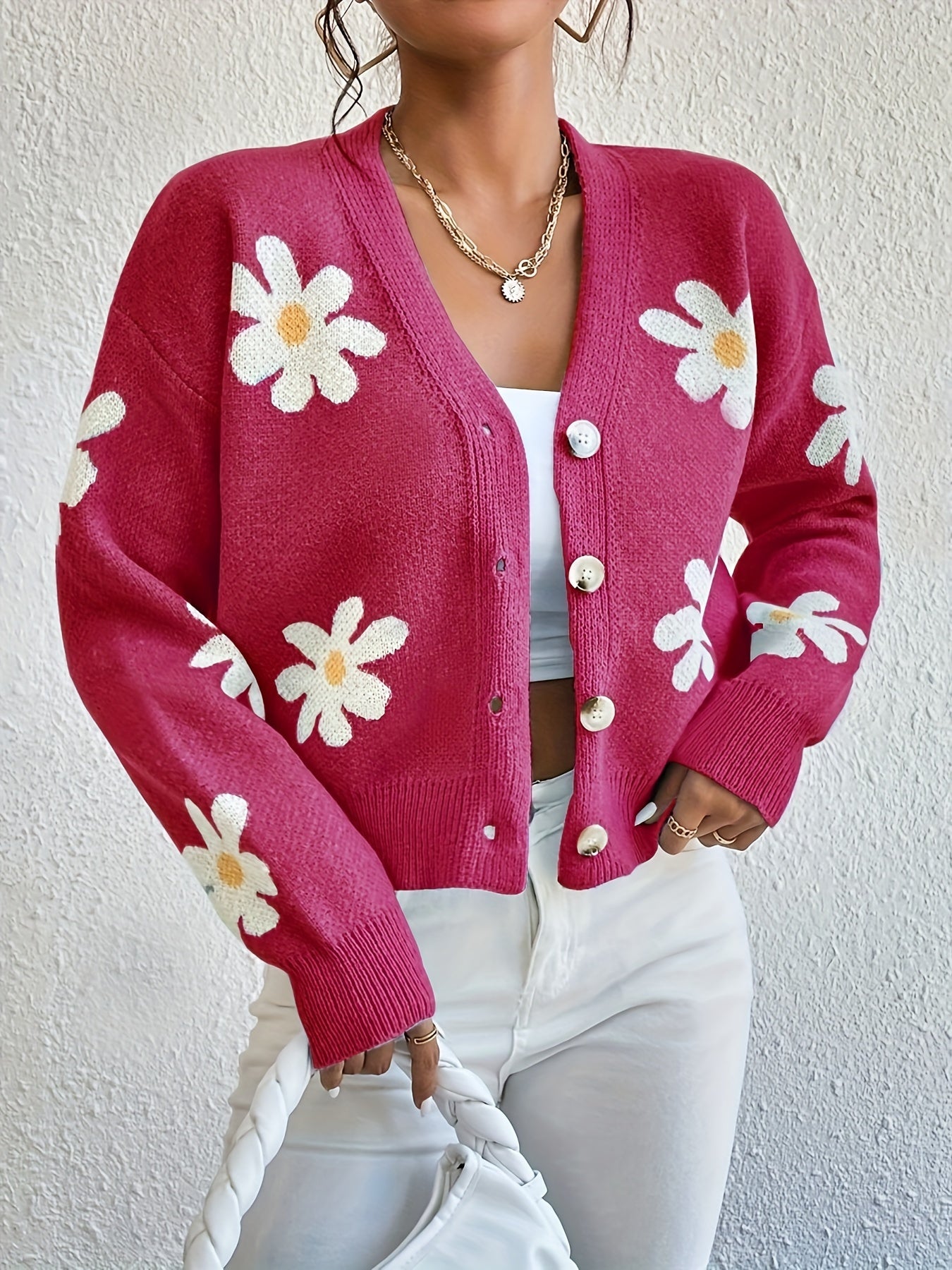 Strickpullover mit Blumenmuster und langen Ärmeln Für Frauen