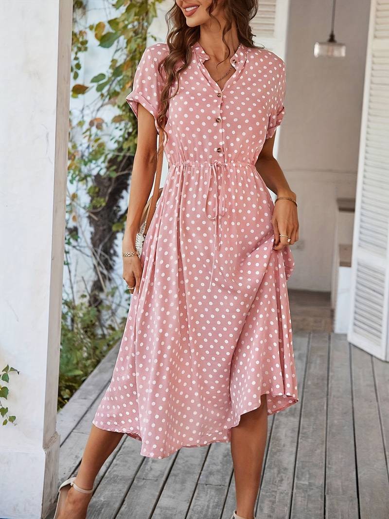 Linien Kleid mit Punkten und V Ausschnitt für Frauen