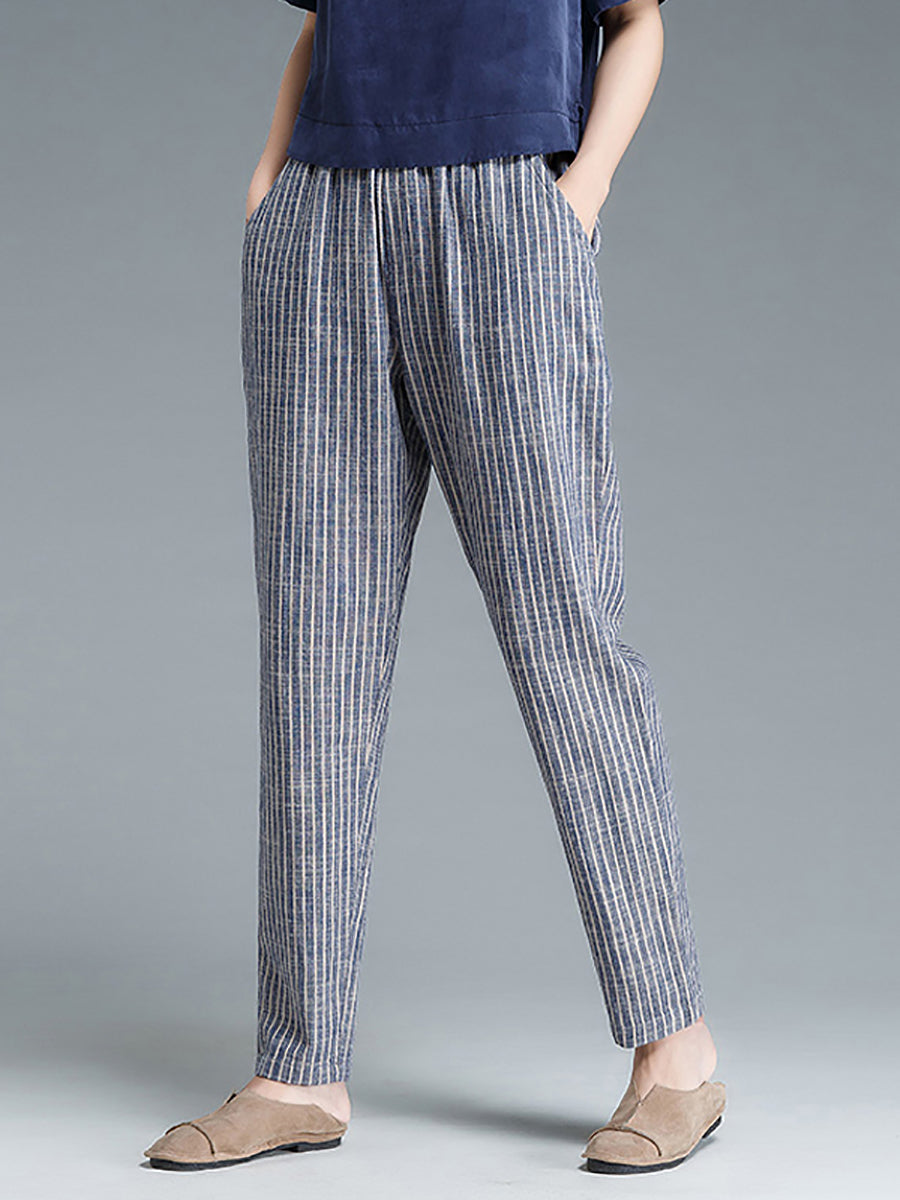 Sura | Gestreifte Baumwolle Leinen Damen Hose