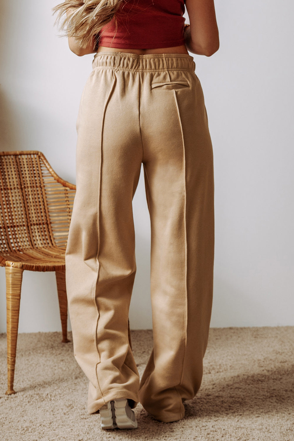 Rauchgraue Weite Hose mit sichtbaren Nähten Für Frauen