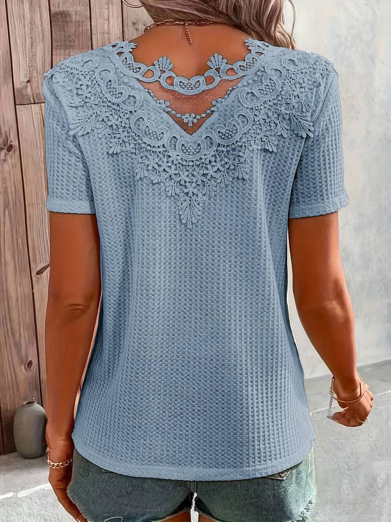 T Shirt aus kontrastierender Spitze mit Rundhalsausschnitt für Frauen