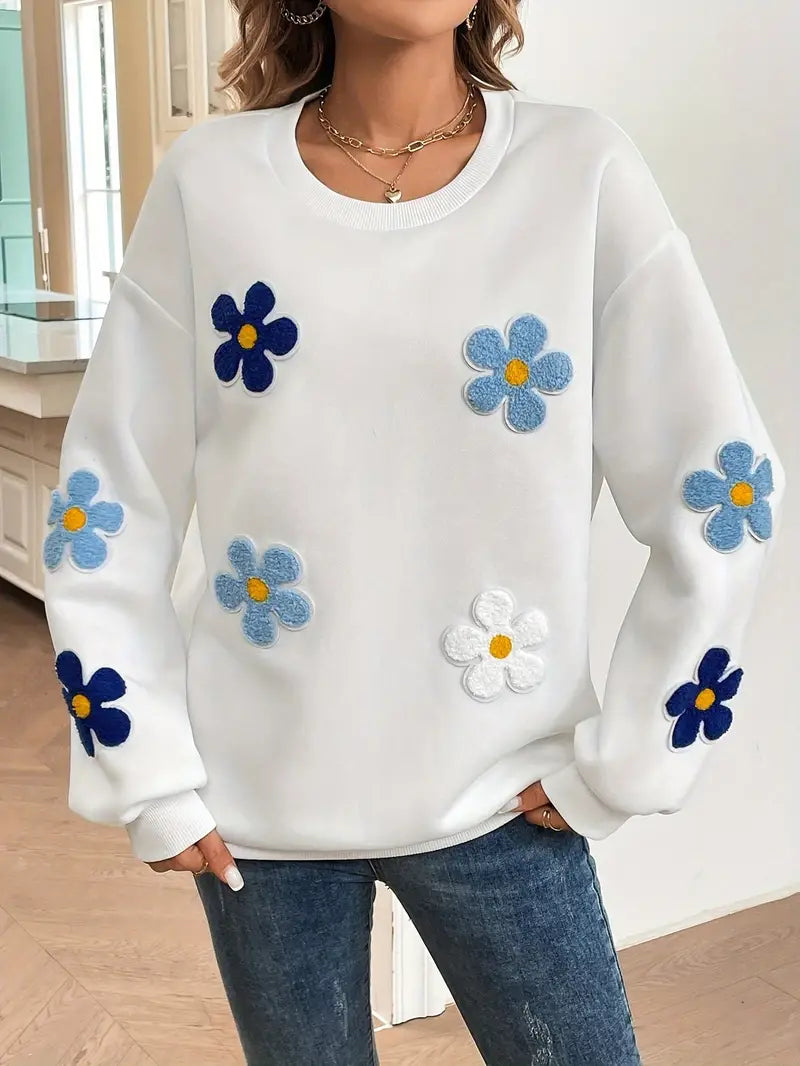 Weiches Baumwoll-Sweatshirt mit Floralem Muster für Damen
