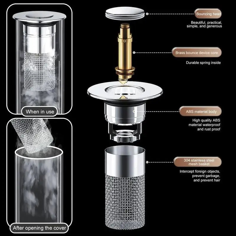 Abflussfilter technical diagram showing stainless steel mesh components and assembly