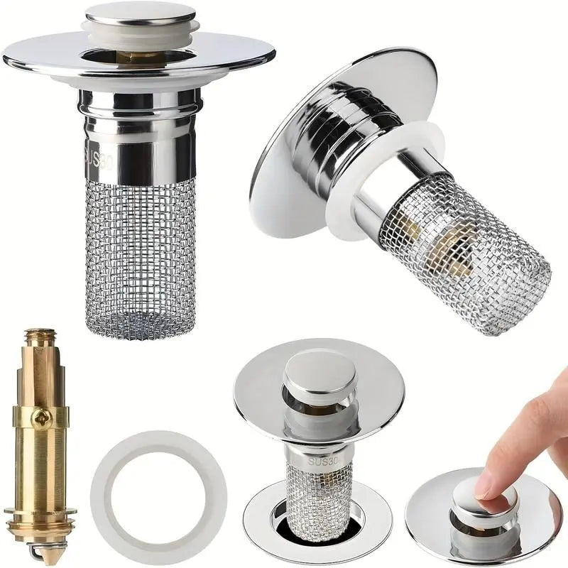 Complete Abflussfilter Edelstahl set with mesh basket and installation components