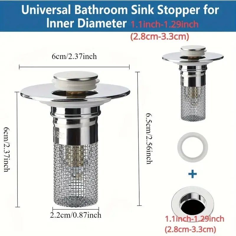 Universal bathroom Abflussfilter dimensions and size compatibility specifications diagram