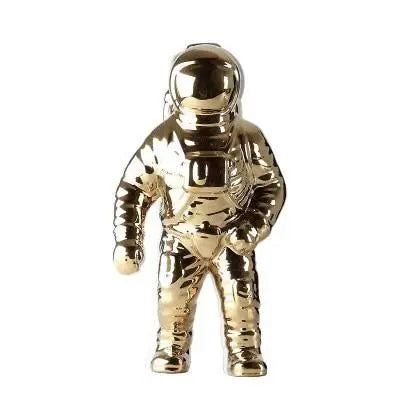 Polished gold astronauten-figur vase with plant storage compartment design