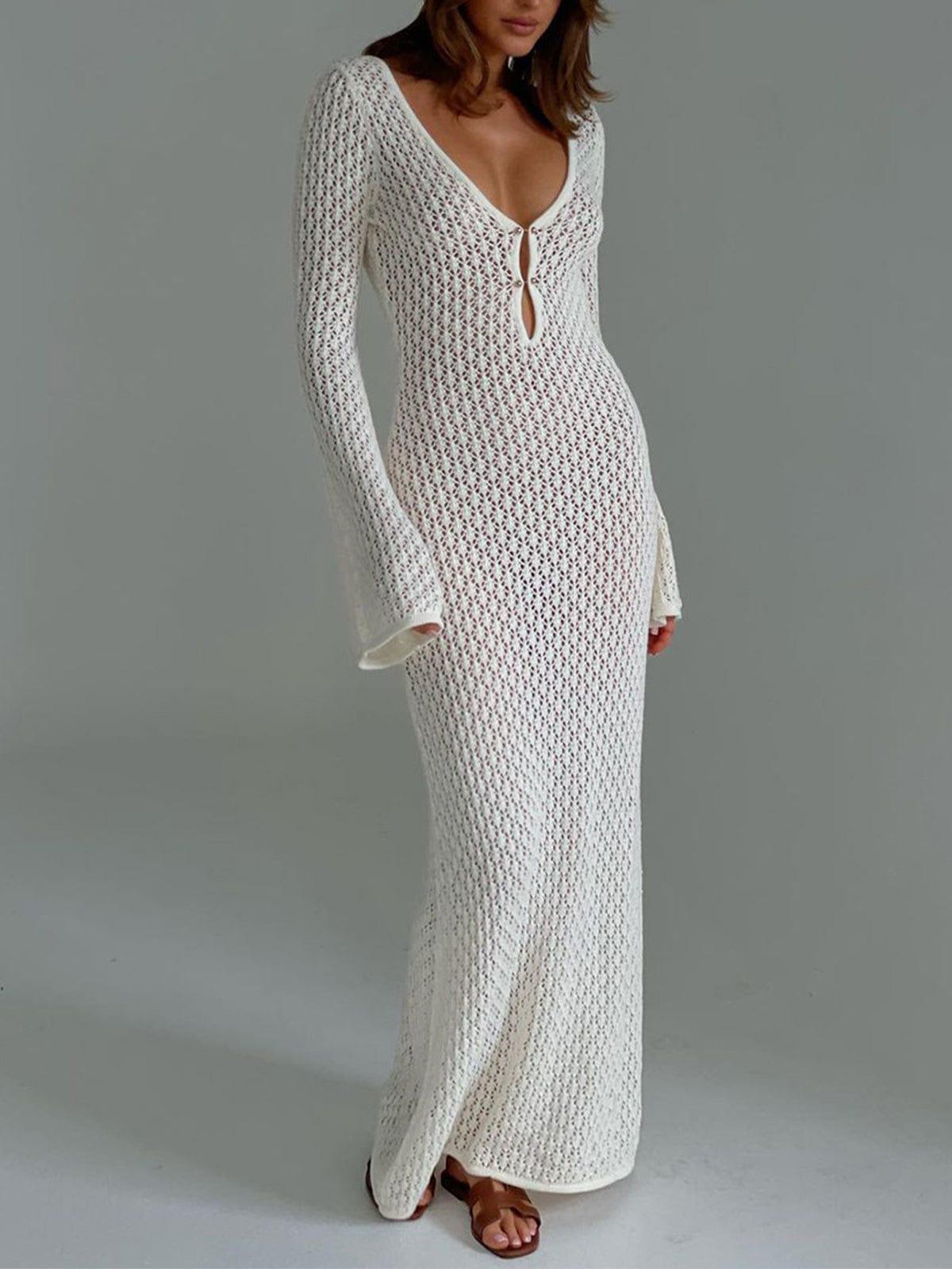 Gehäkeltes Strick Maxikleid mit elegantem Detail für Damen