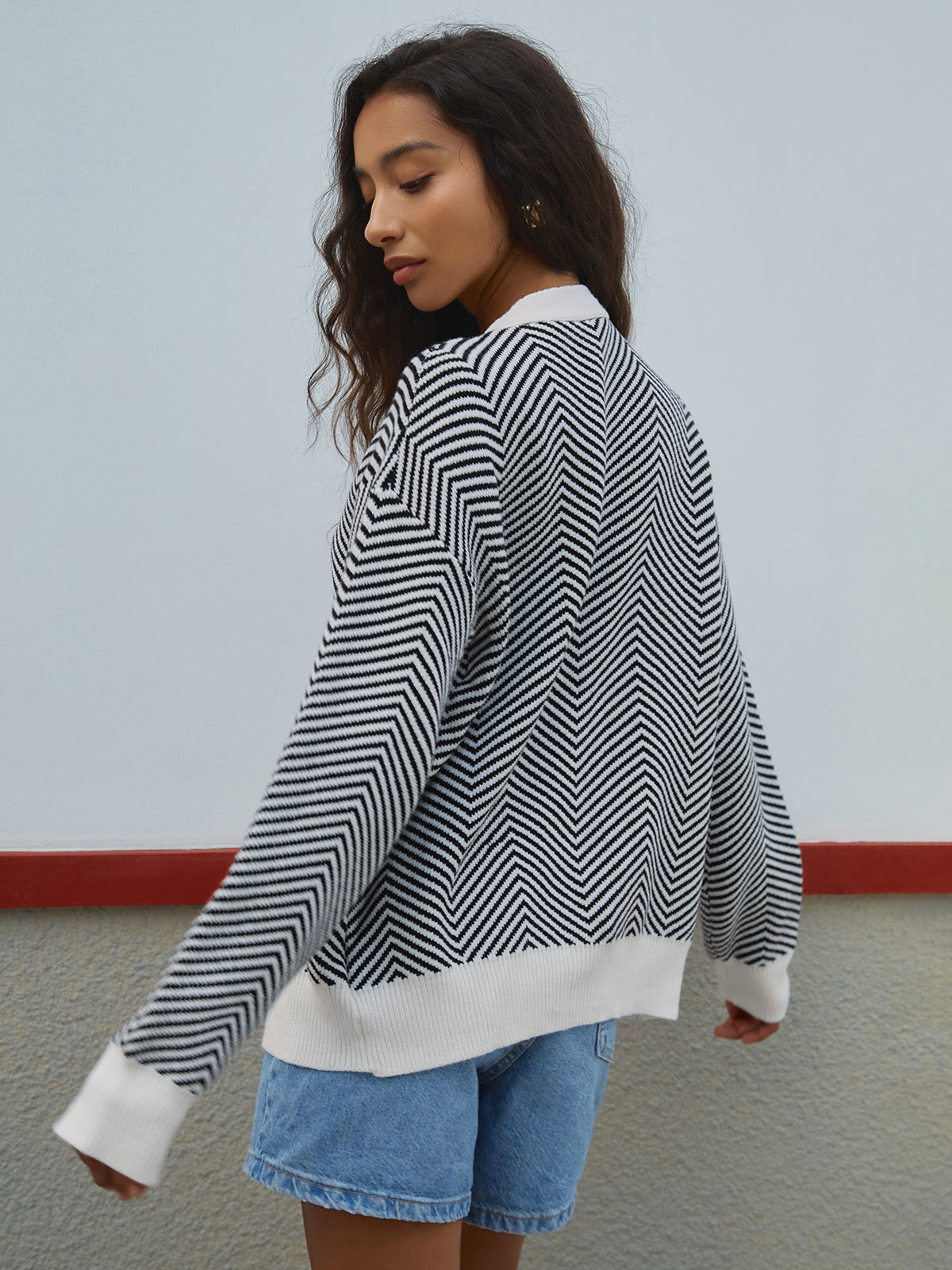 Strickcardigan mit grafischem Zickzackmuster für Frauen