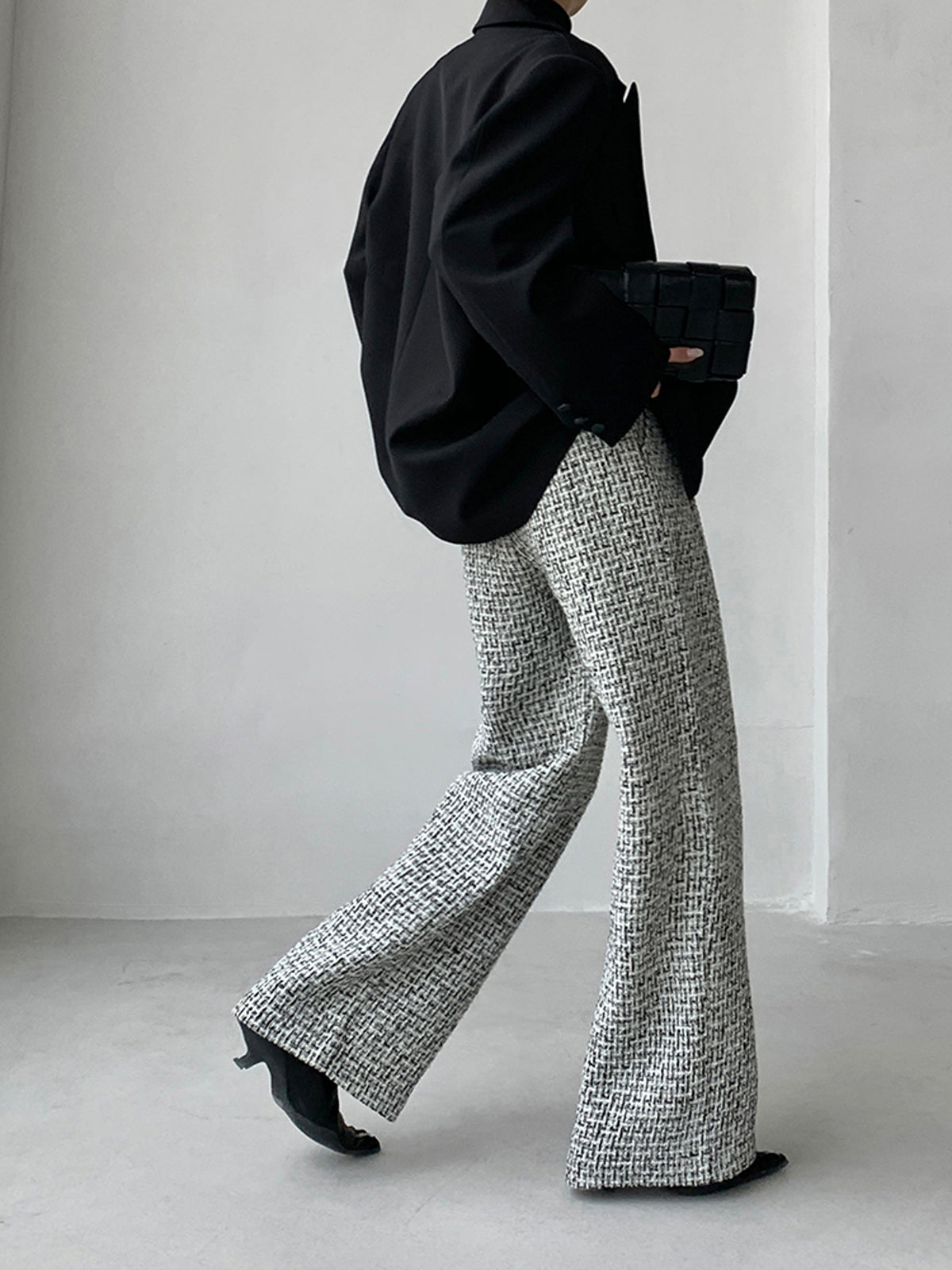 Elegante Tweed Stoffhose mit weitem Bein für Frauen
