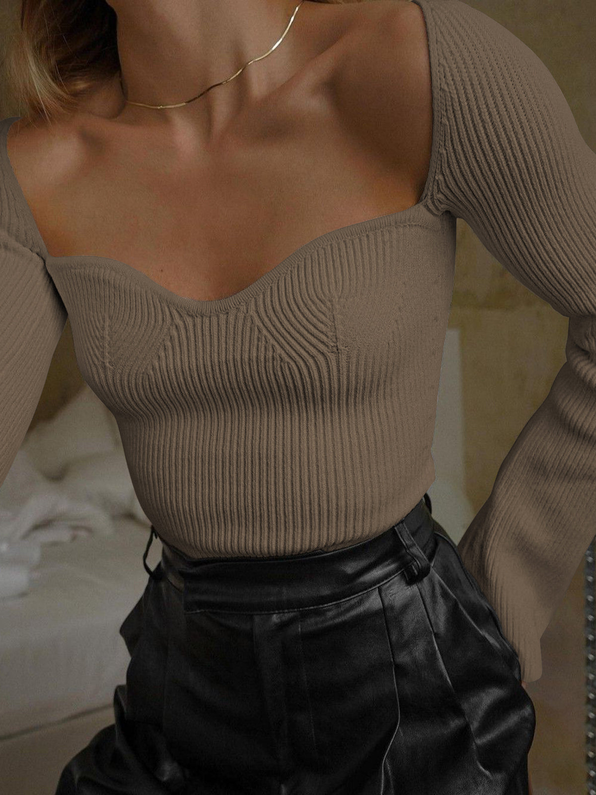 Eletta | Langärmeliges Strick-Top mit Sweetheart