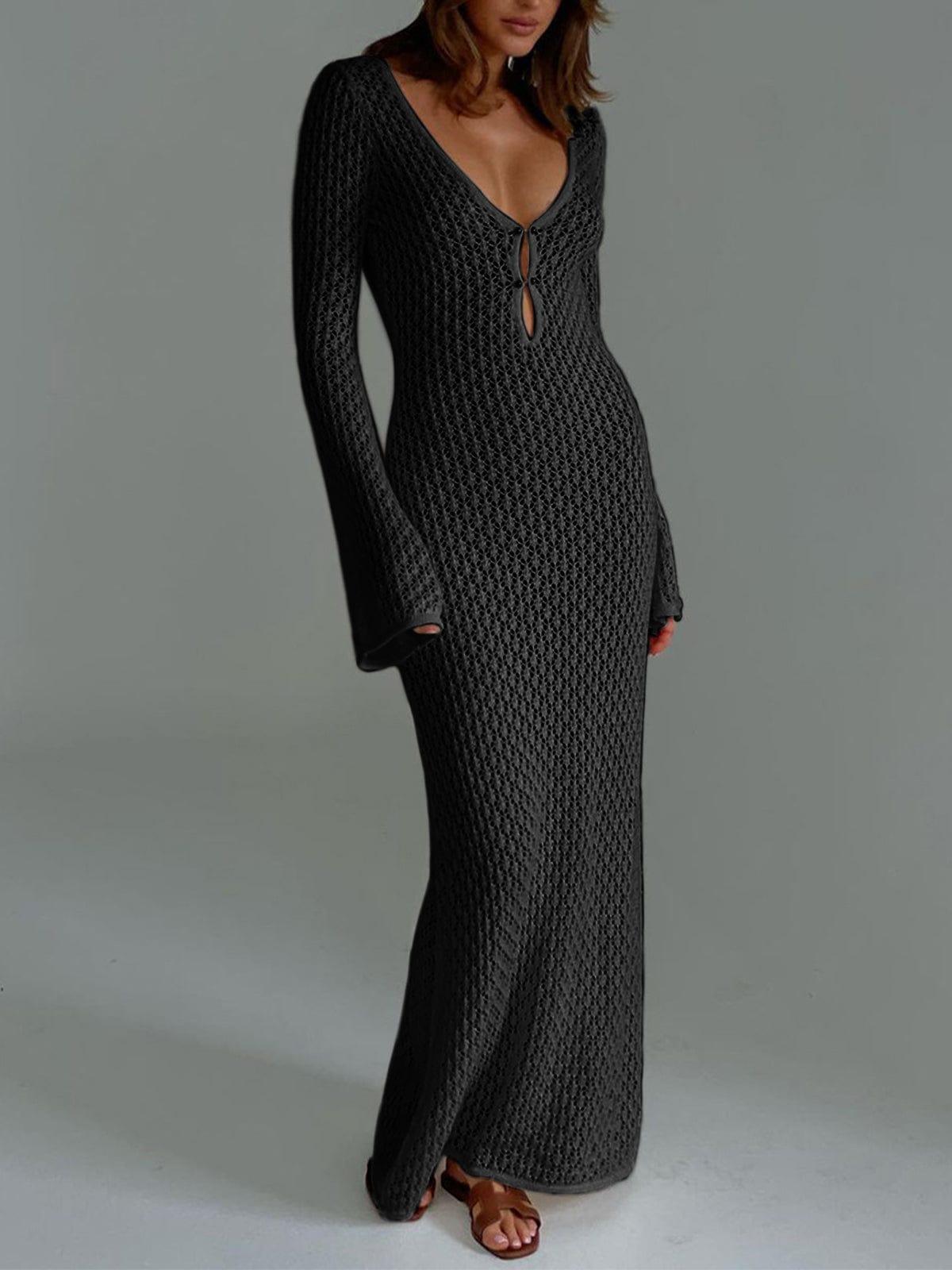Gehäkeltes Strick Maxikleid mit elegantem Detail für Damen