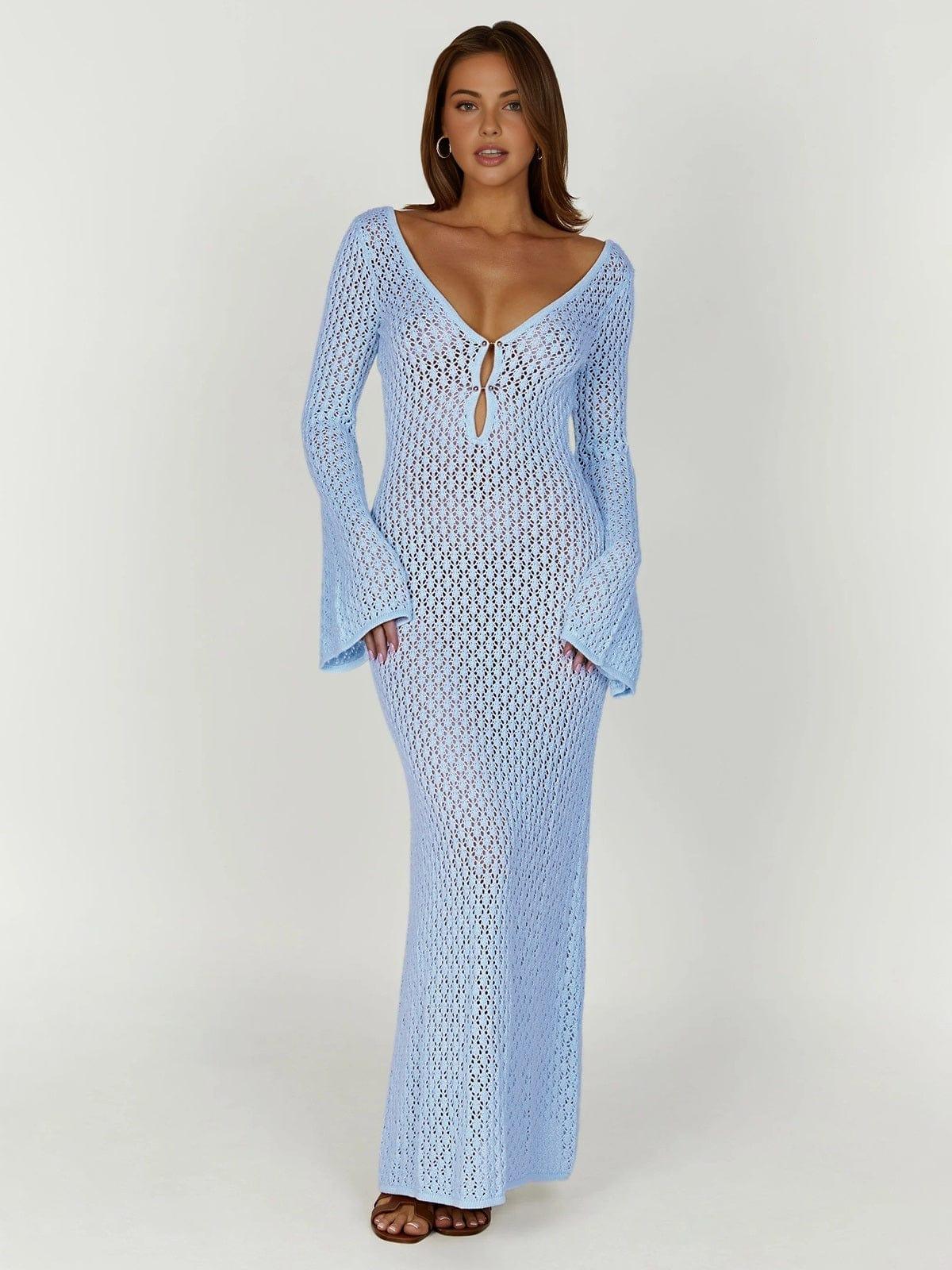 Gehäkeltes Strick Maxikleid mit elegantem Detail für Damen