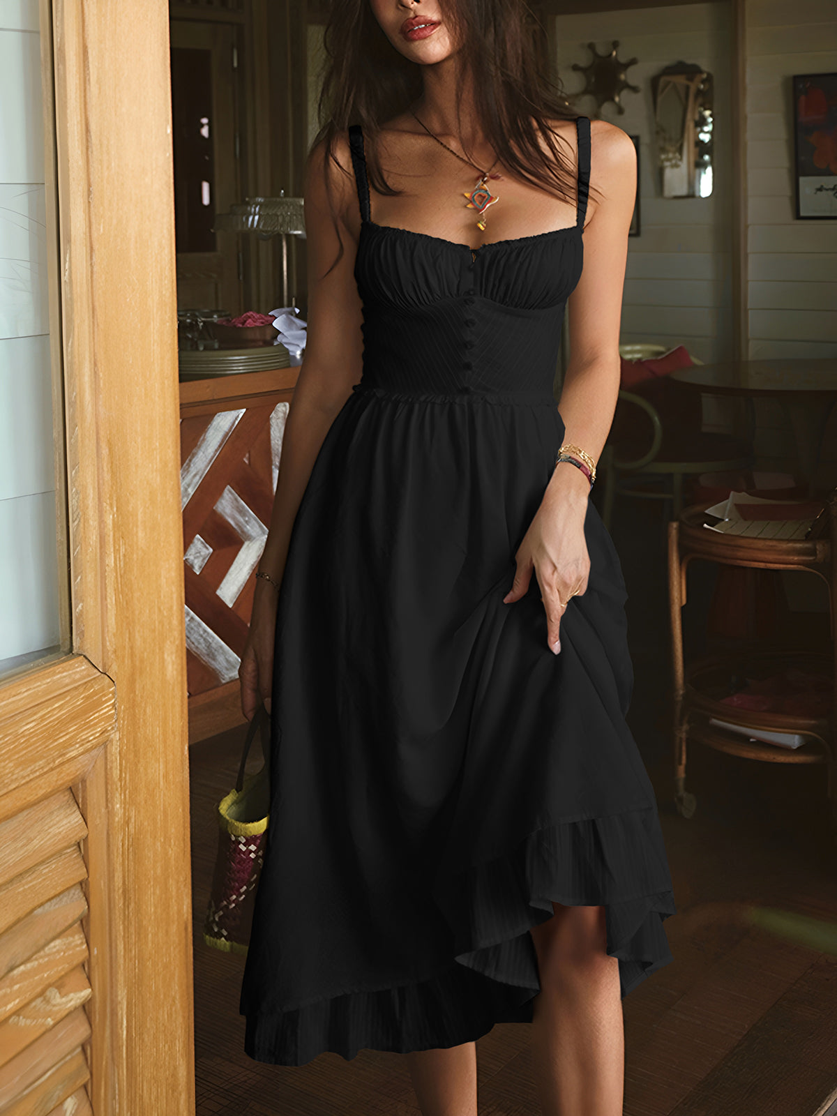 Bernice | Schlichtes Midikleid mit Rüschensaum