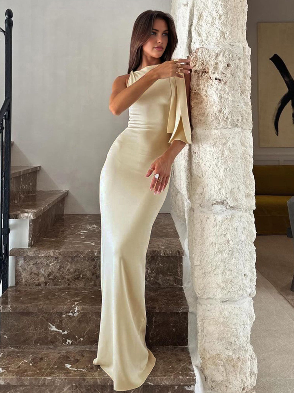 AusWeiß Maxikleid mit Knoten und elegantem Design Für Frauen