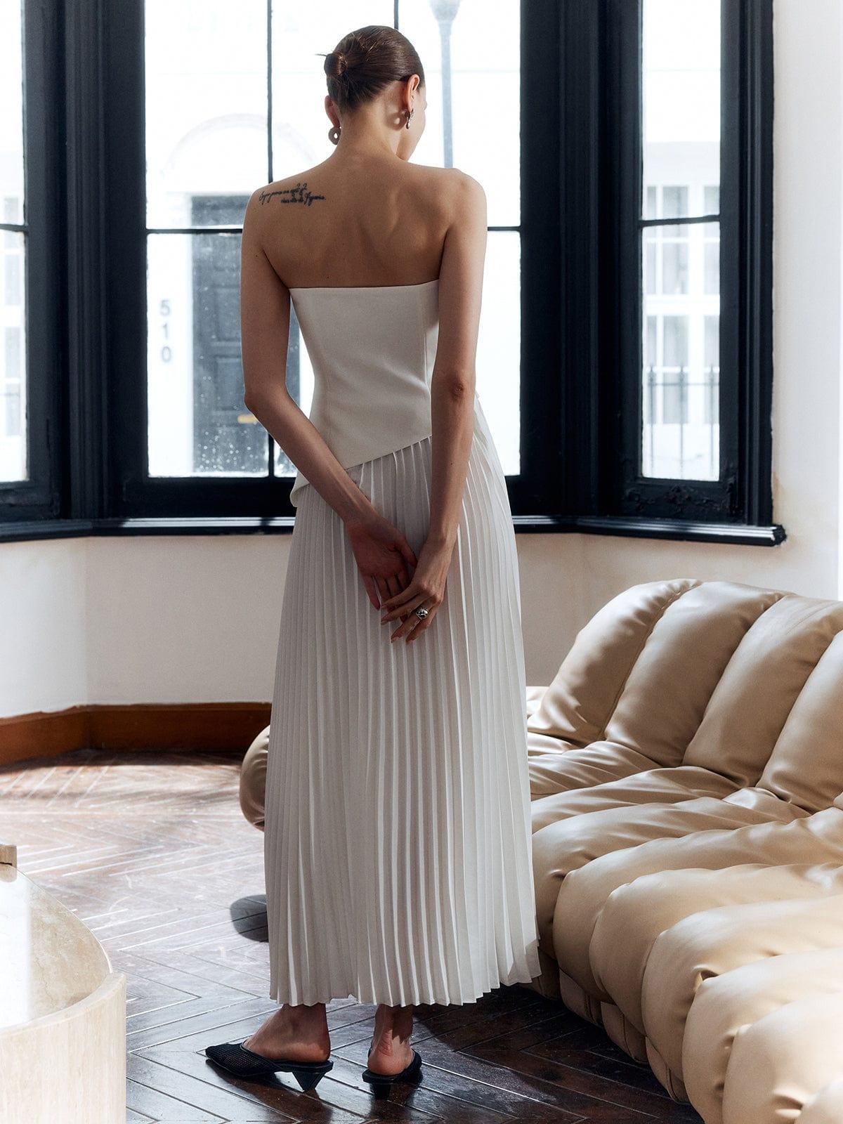 Elegantes Plissiertes Schulterfreies Kleid Für Frauen