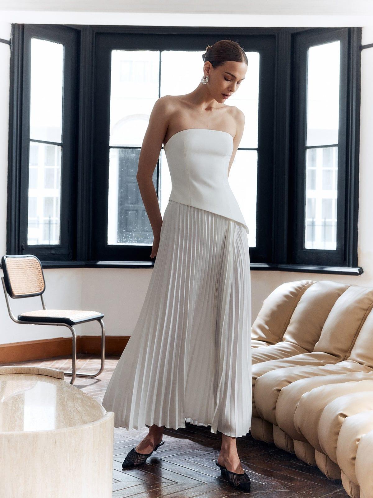 Elegantes Plissiertes Schulterfreies Kleid Für Frauen