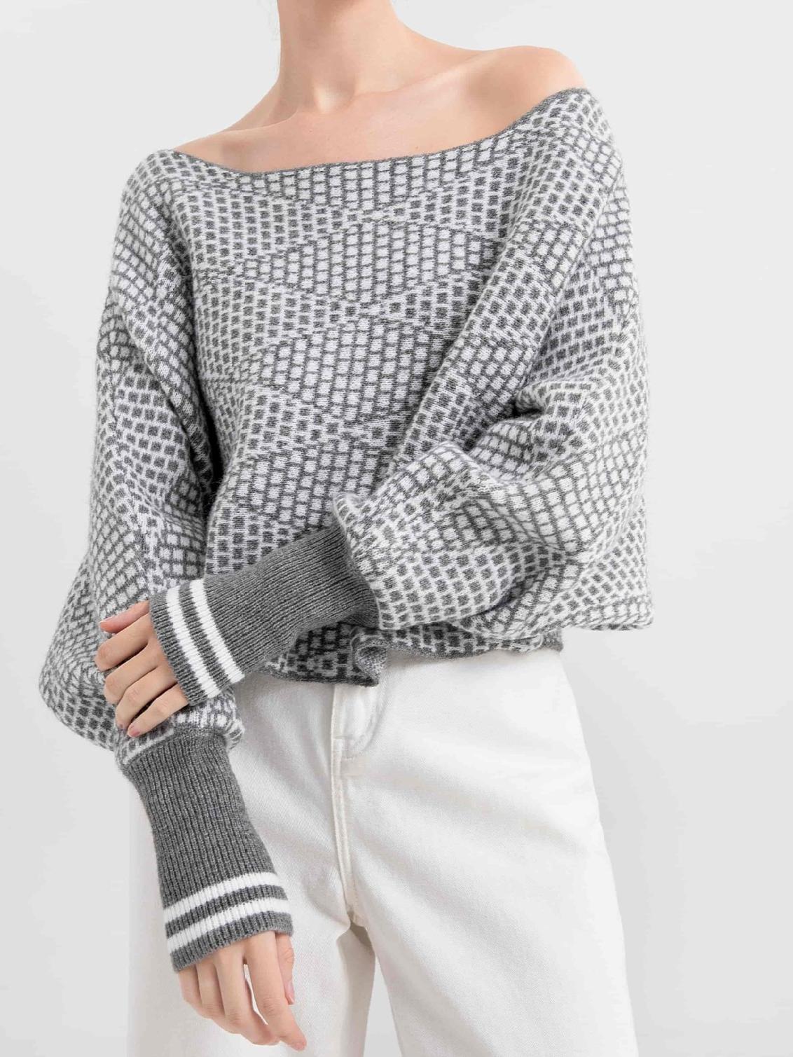 Schulterfreier Pullover mit lässiger Eleganz und warmem Strick für Frauen