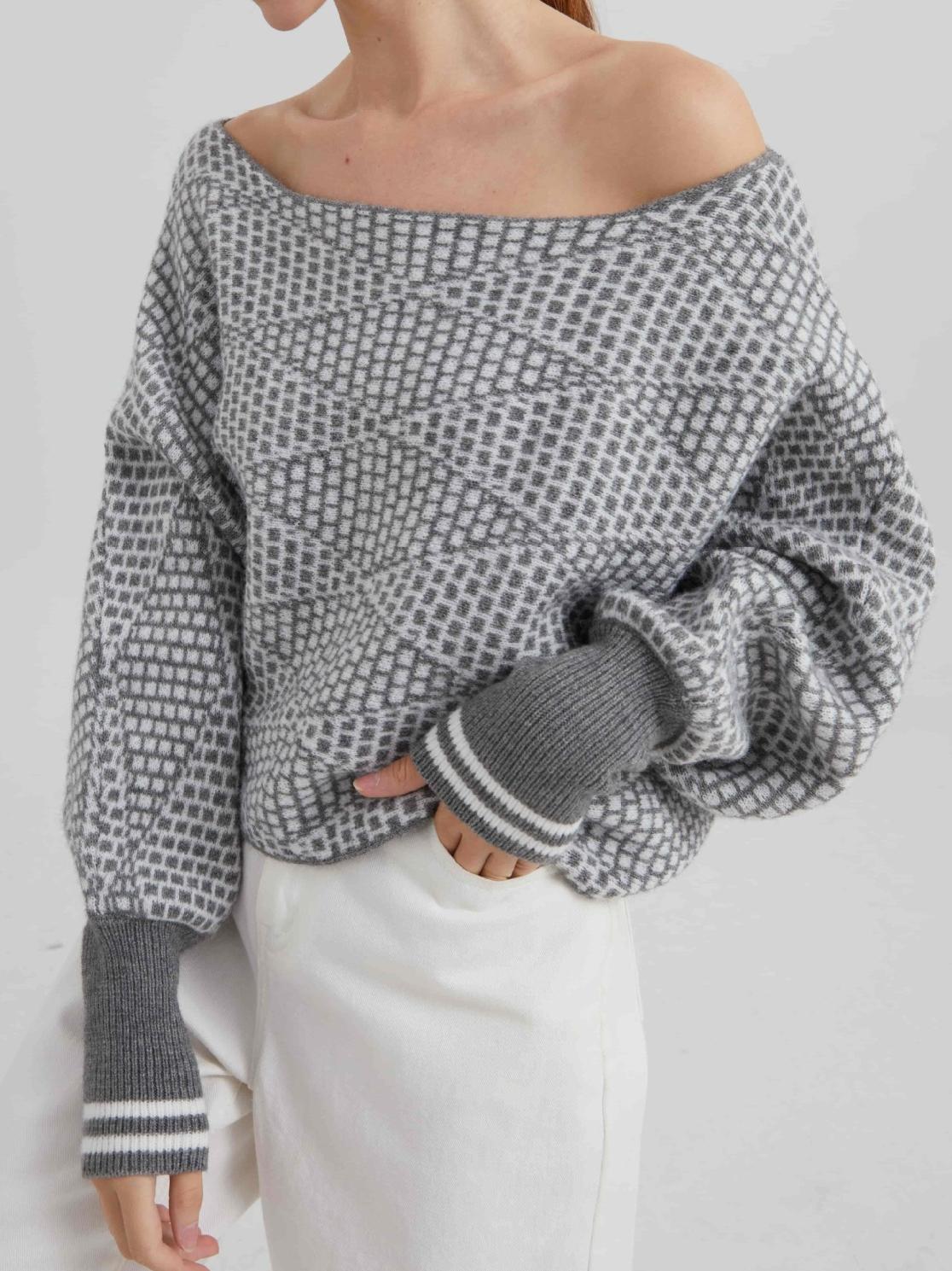 Schulterfreier Pullover mit lässiger Eleganz und warmem Strick für Frauen