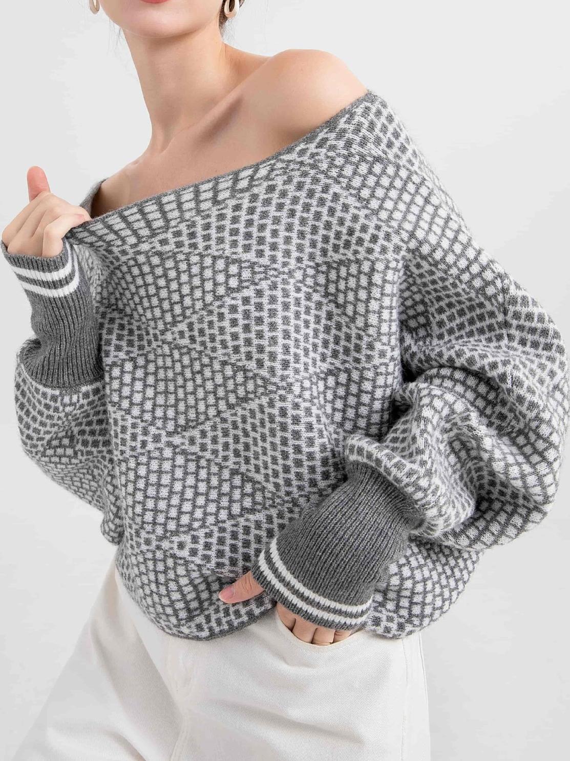 Schulterfreier Pullover mit lässiger Eleganz und warmem Strick für Frauen