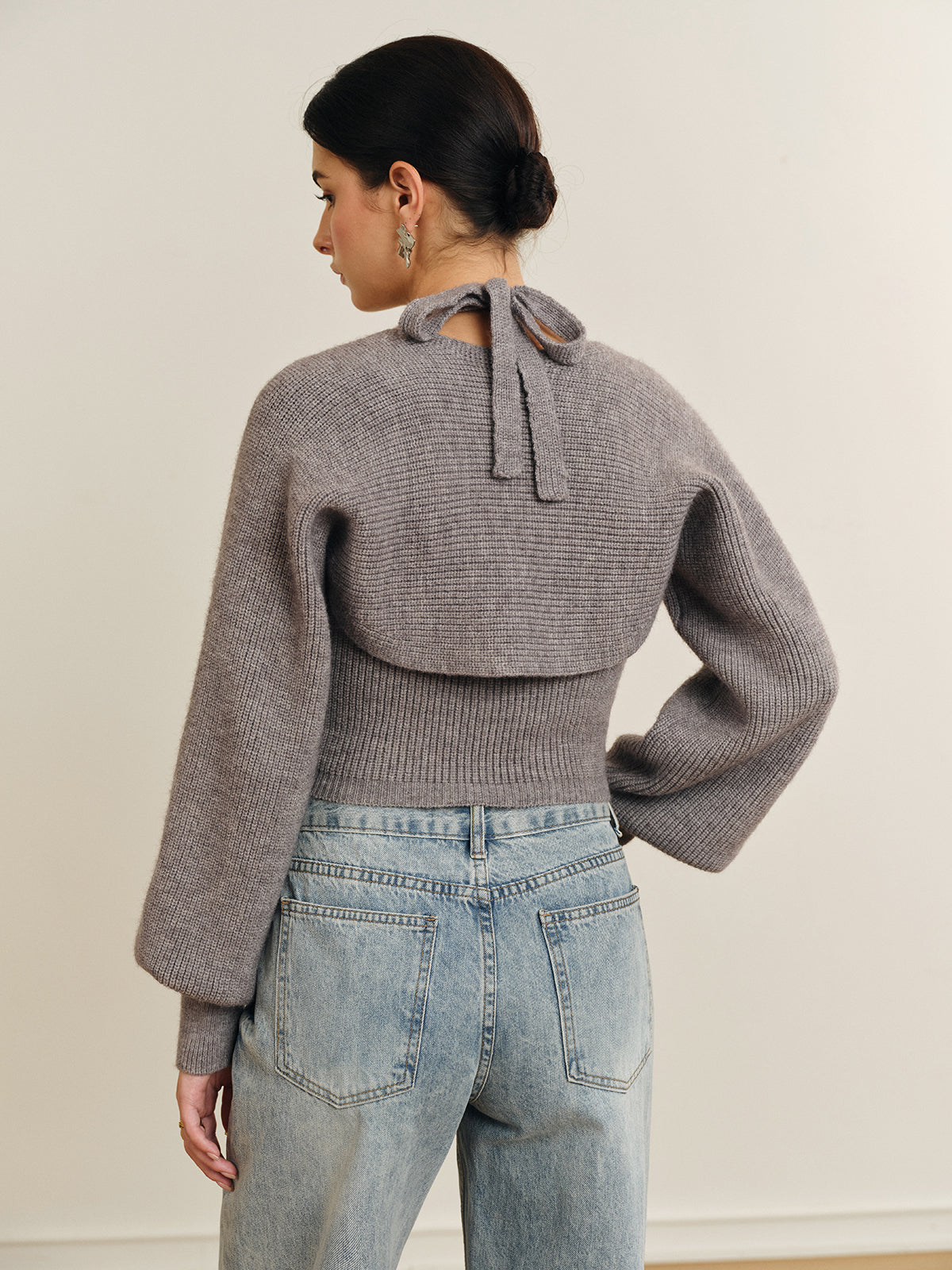 Gestricktes Neckholder Top mit abnehmbaren Ärmeln für Frauen