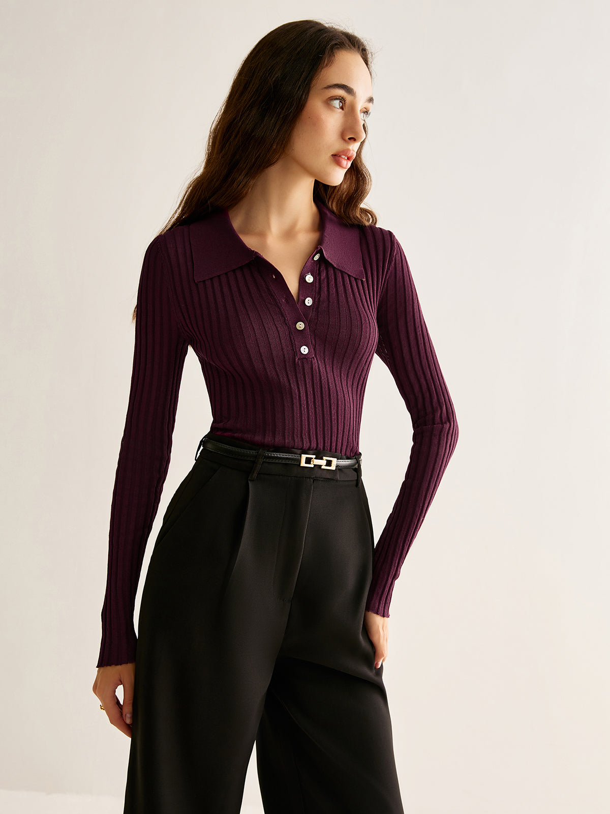 Geripptes Strick Poloshirt mit eleganter Schlichtheit für Frauen
