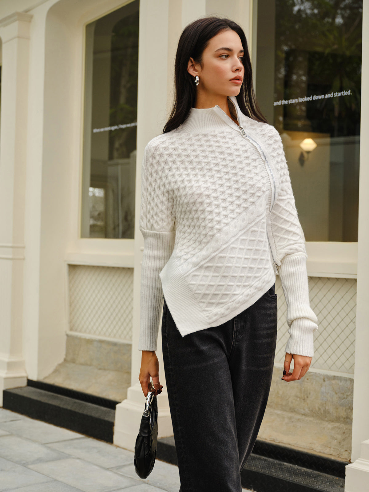 Strickpullover mit asymmetrischem Reißverschluss für Frauen