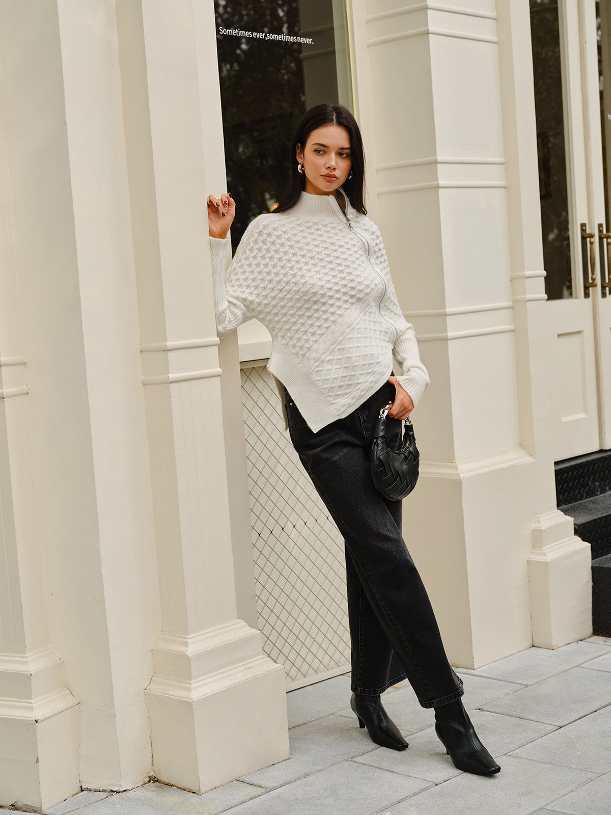Strickpullover mit asymmetrischem Reißverschluss für Frauen
