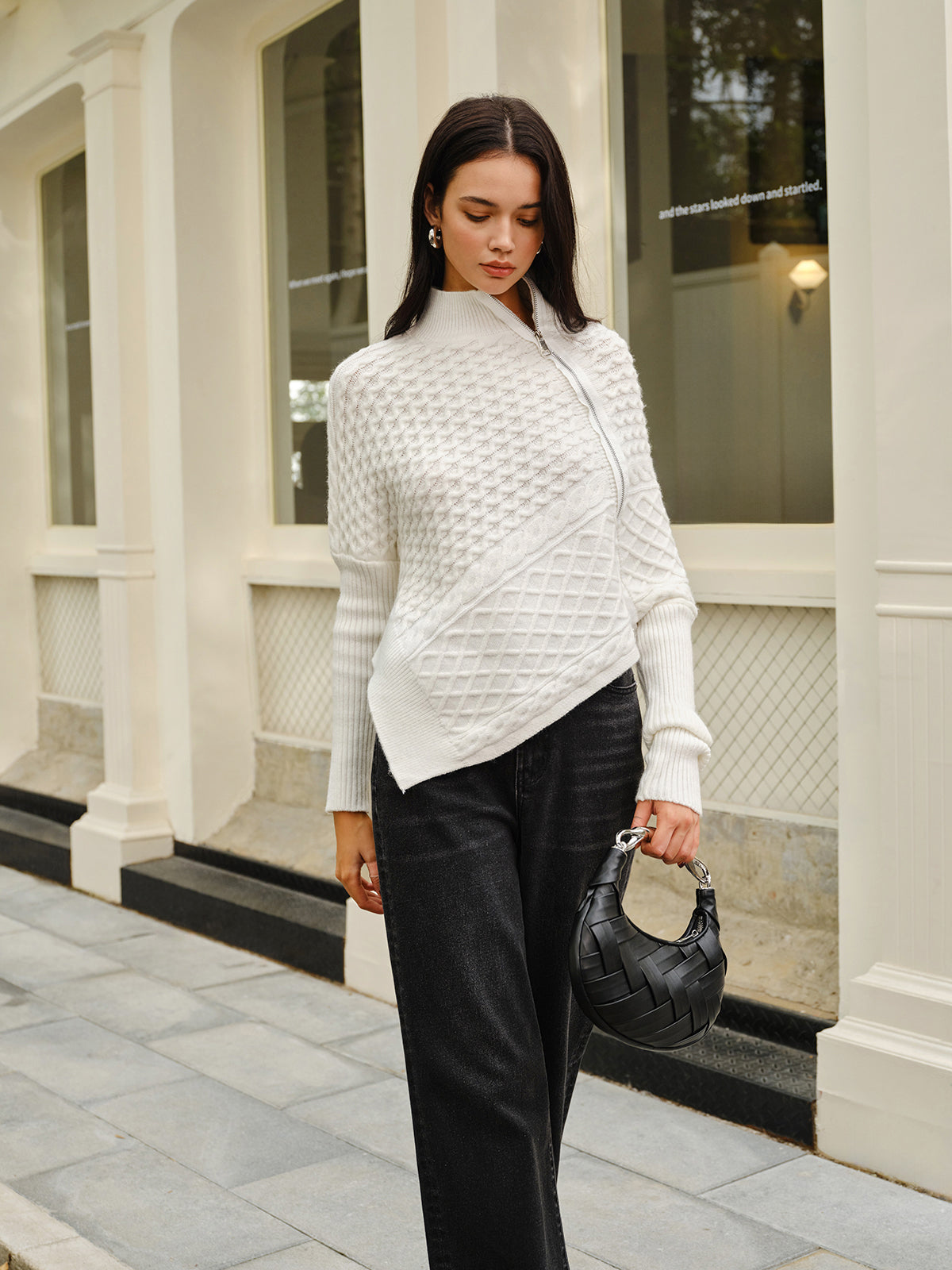Strickpullover mit asymmetrischem Reißverschluss für Frauen
