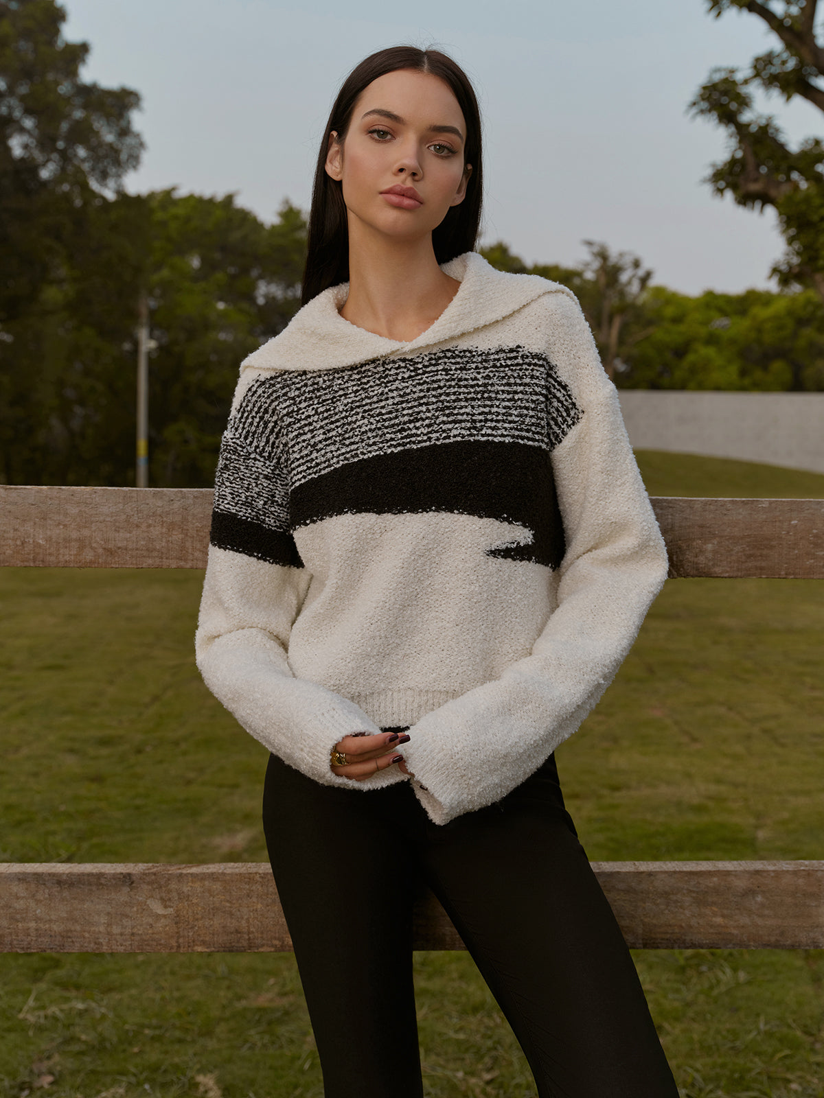 Strickpullover mit abstraktem Design warmes Strickteil für Frauen