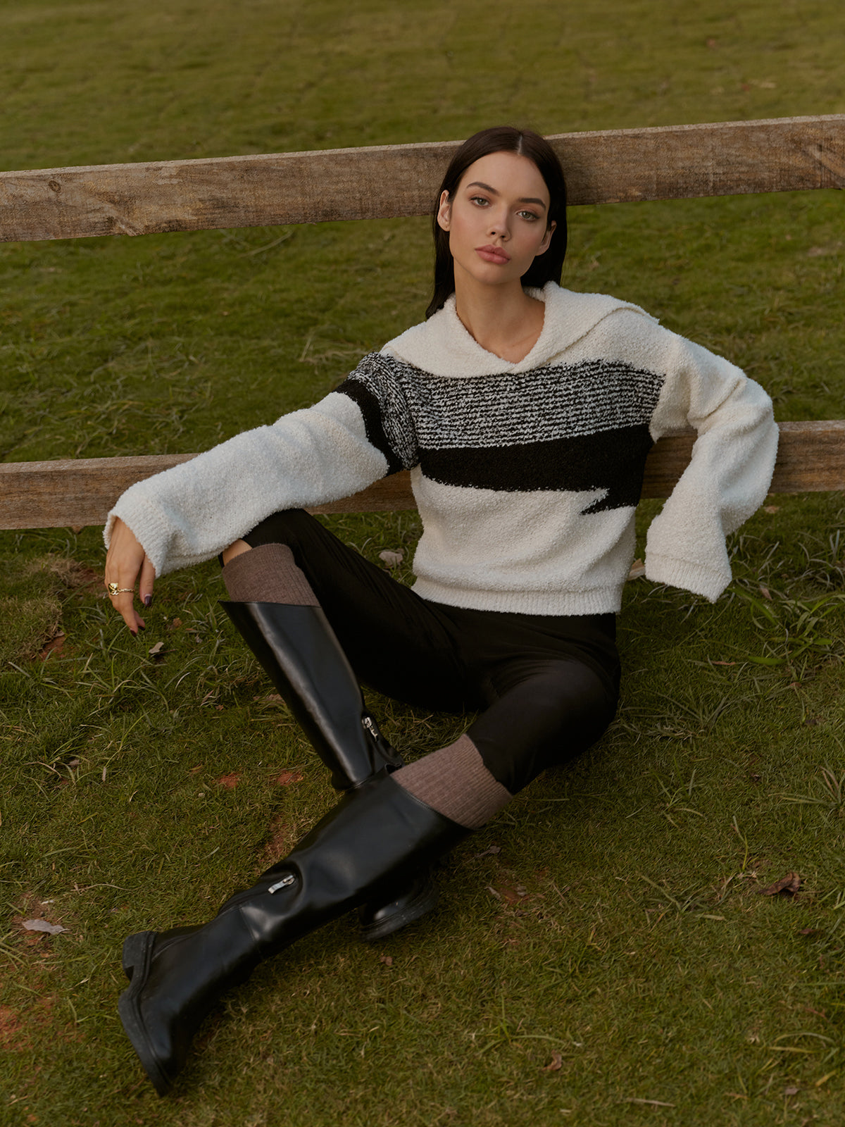 Strickpullover mit abstraktem Design warmes Strickteil für Frauen