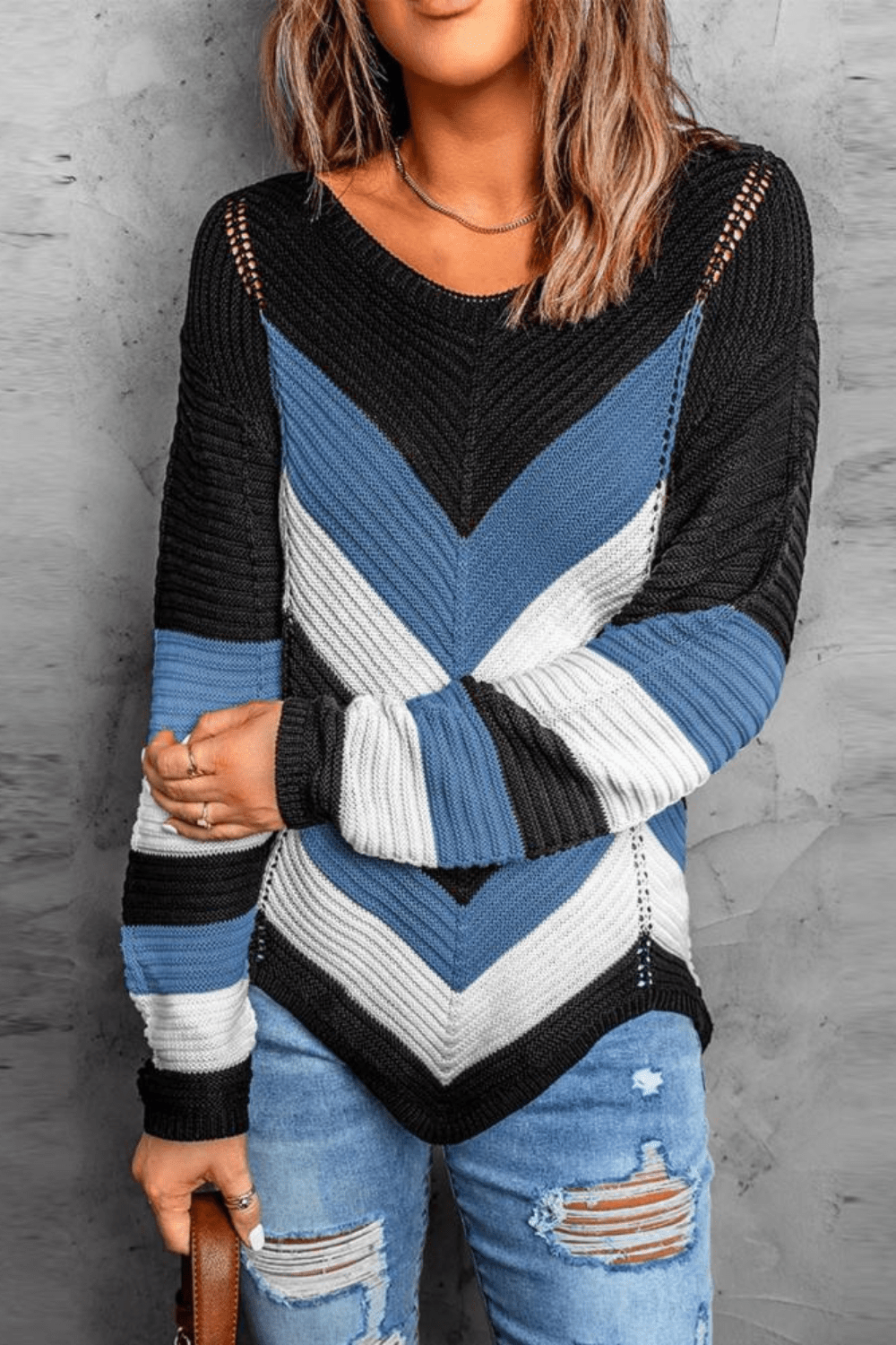 Modischer Gestreifter Strickpullover Für Frauen