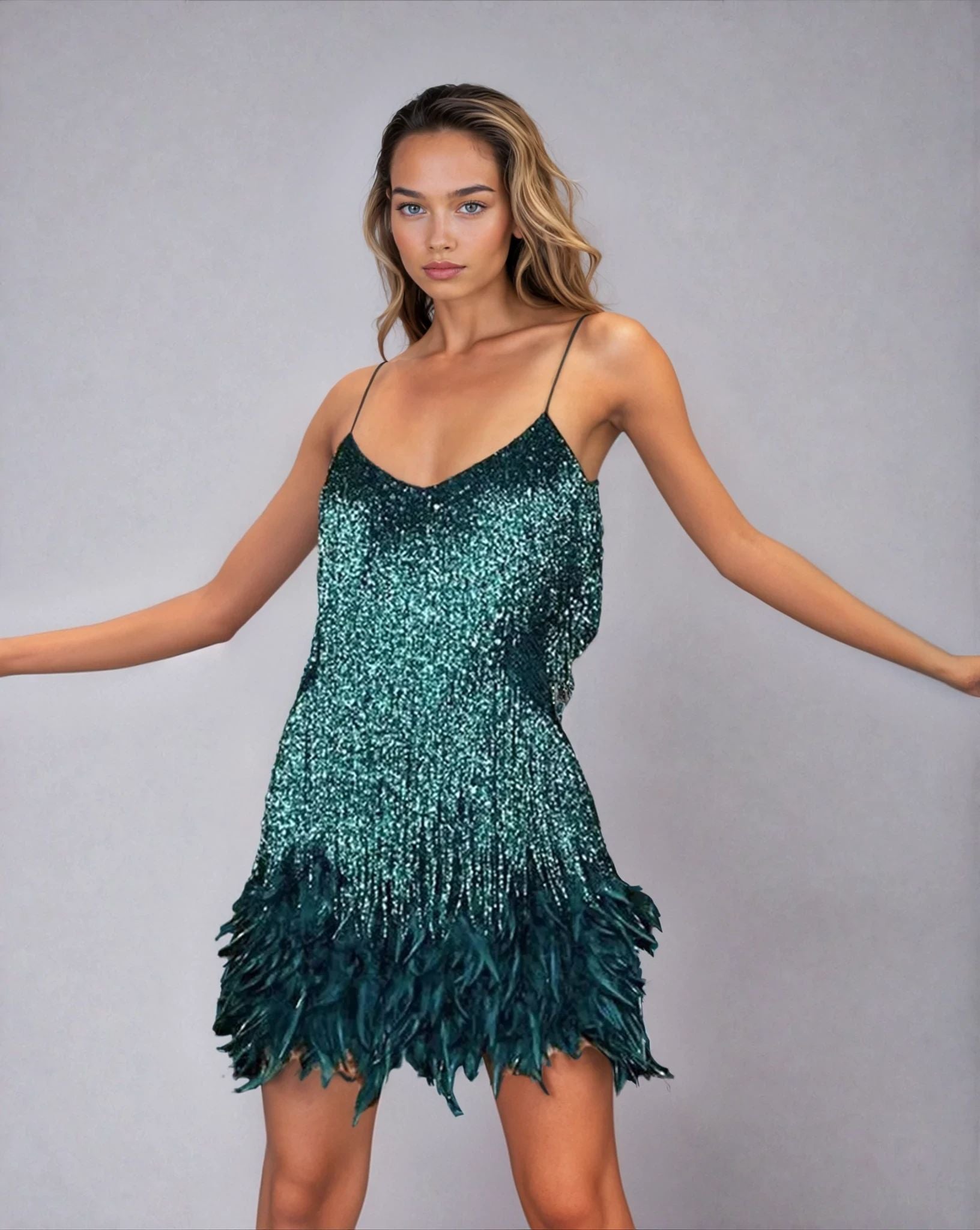 Elegantes Federn-Minikleid Für Frauen