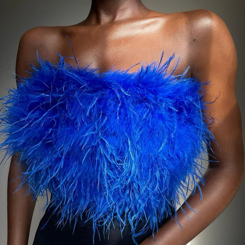 Luxuriöses Woll Bandeau Top mit Federschmuck für Damen