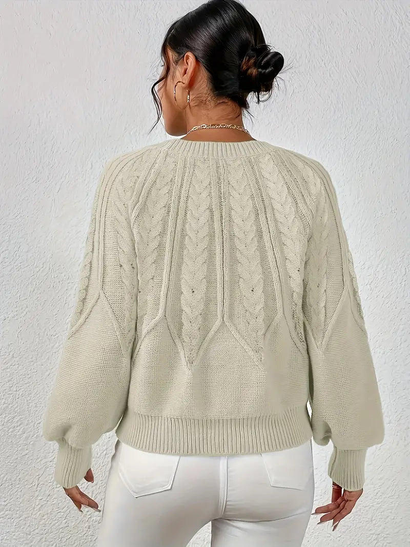 Strickpullover Mit Zopfmuster Und Rundhalsausschnitt Für Frauen