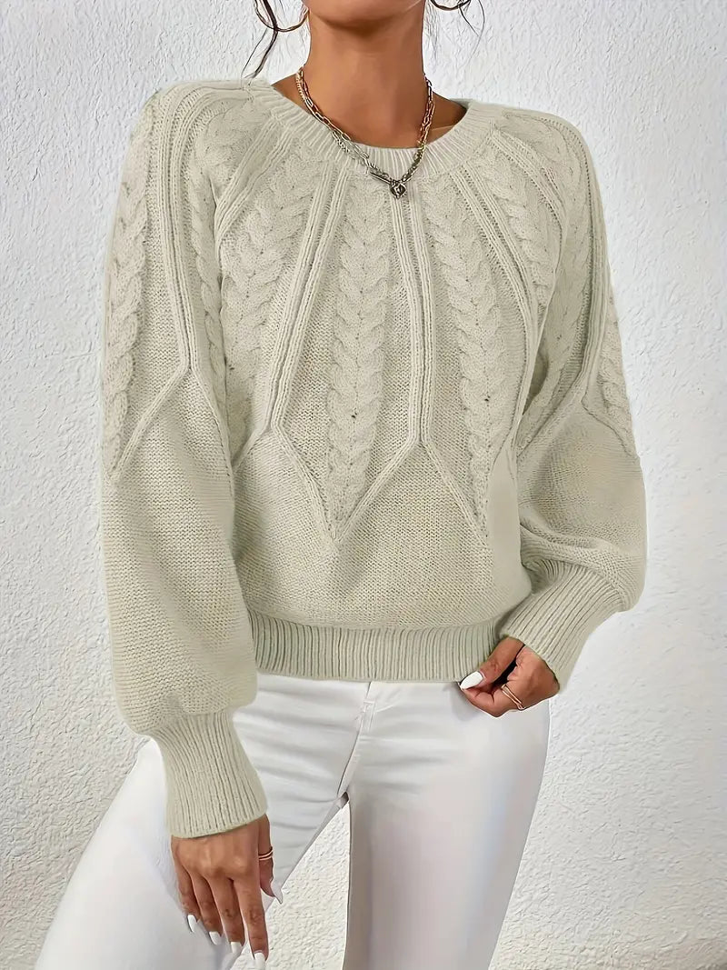 Strickpullover Mit Zopfmuster Und Rundhalsausschnitt Für Frauen